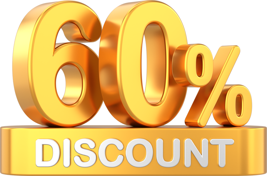 3D sixty percent discount. 60% discount. 60% sale.